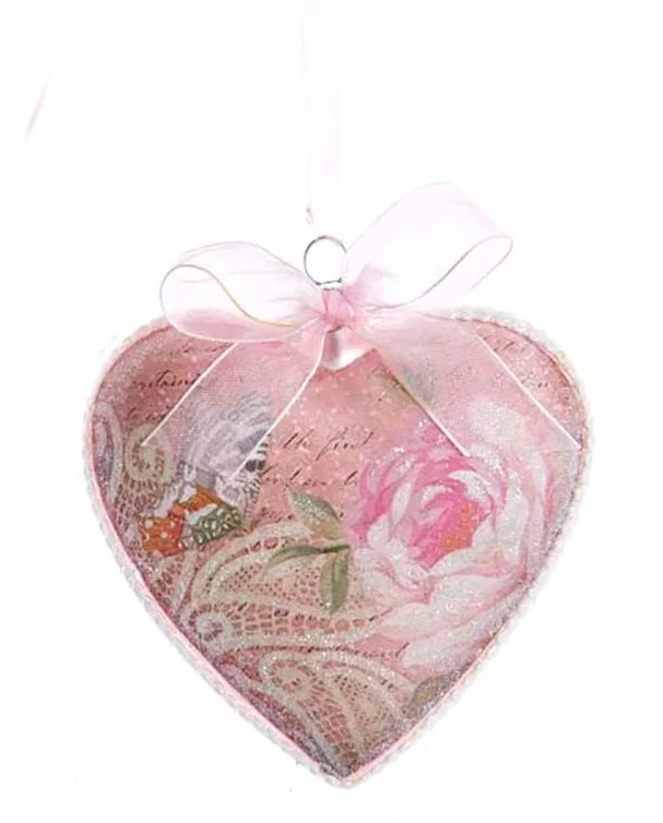 Kurt Adler Blush Boho Chic Glass Pink Heart Ornaments - 2 Kurt Adler Blush Boho Chic Glass Pink Heart Ornaments - - Image 2