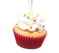 Kurt Adler Flower Cupcake Ornaments - White With Shaped Sprinkles