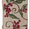 Kurt Adler Holly Print Wire Ribbon - 2.5" X 10 Yards