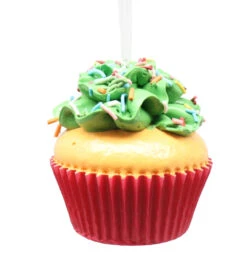 Kurt Adler Flower Cupcake Ornaments - Green With Skinny Sprinkles