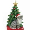 Kurt Adler Cat With A Christmas Tree Ornament - Grey