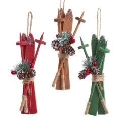 Kurt Adler Wooden Skis With Holiday Décor Ornament -
