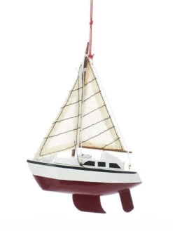 Kurt Adler Yacht With Sails Wooden Ornament - Red