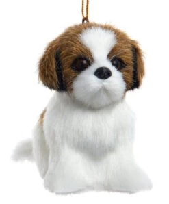 Kurt Adler Furry Dog Ornament - Brown Shih-tzu