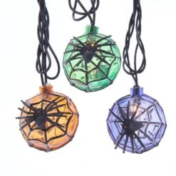 Kurt Adler 10-Light Orange, Purple And Green Ball With Spider Light Set