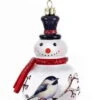 Kurt Adler Glass Snowman With Chickadee Ornaments