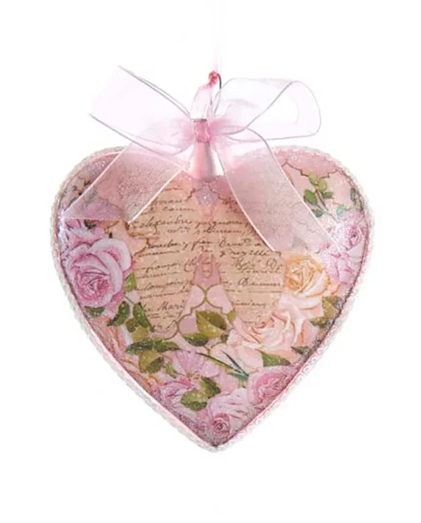 Kurt Adler Blush Boho Chic Glass Pink Heart Ornaments - 3 Kurt Adler Blush Boho Chic Glass Pink Heart Ornaments - - Image 3