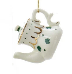 Kurt Adler Porcelain Irish Tea Ornament - Teapot Gold Middle