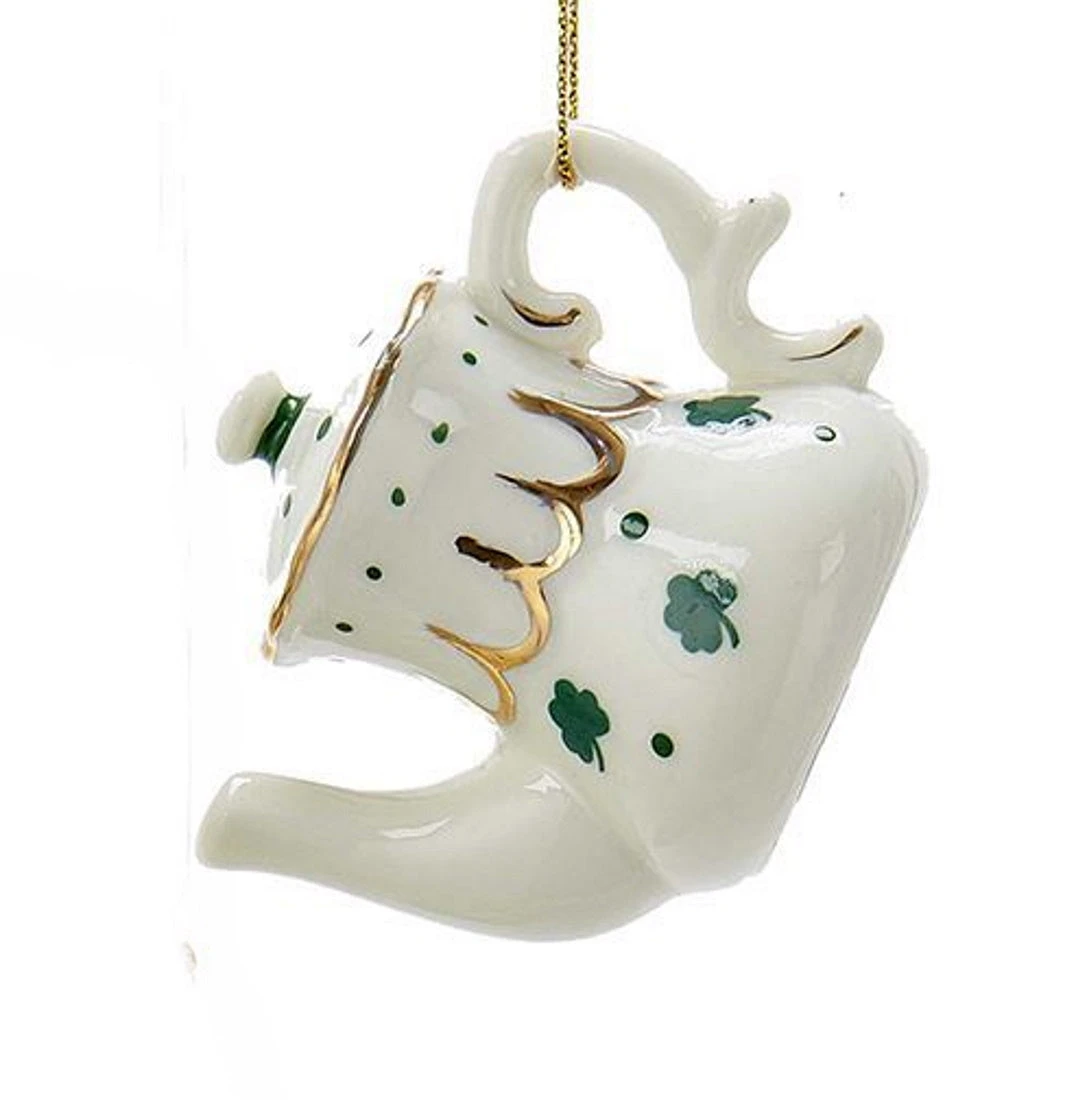 Kurt Adler Porcelain Irish Tea Ornament - Teapot Gold Middle 1 Kurt Adler Porcelain Irish Tea Ornament - Teapot Gold Middle