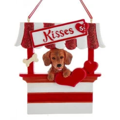 Kurt Adler Dog Kisses - Kissing Booth Ornament - Brown Dachshund