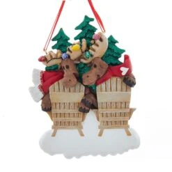 Kurt Adler Moose On Chairs Ornament - Family Of 2