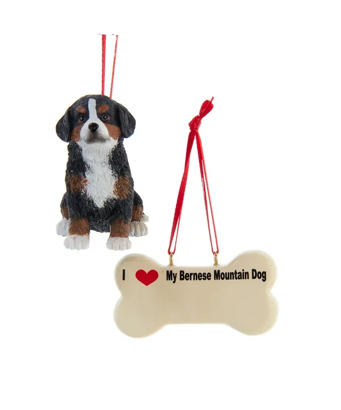 Kurt Adler Bernese Mountain Dog With Dog Bone Ornament Set 1 Kurt Adler Bernese Mountain Dog With Dog Bone Ornament Set