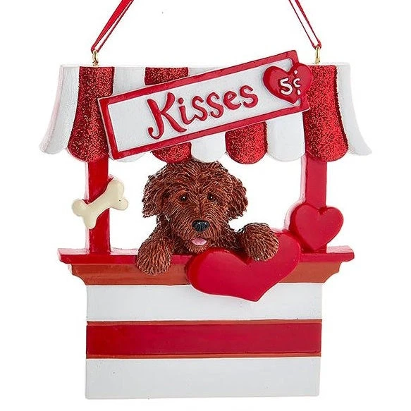 Kurt Adler Dog Kisses - Kissing Booth Ornament - Brown Goldendoodle 1 Kurt Adler Dog Kisses - Kissing Booth Ornament - Brown Goldendoodle