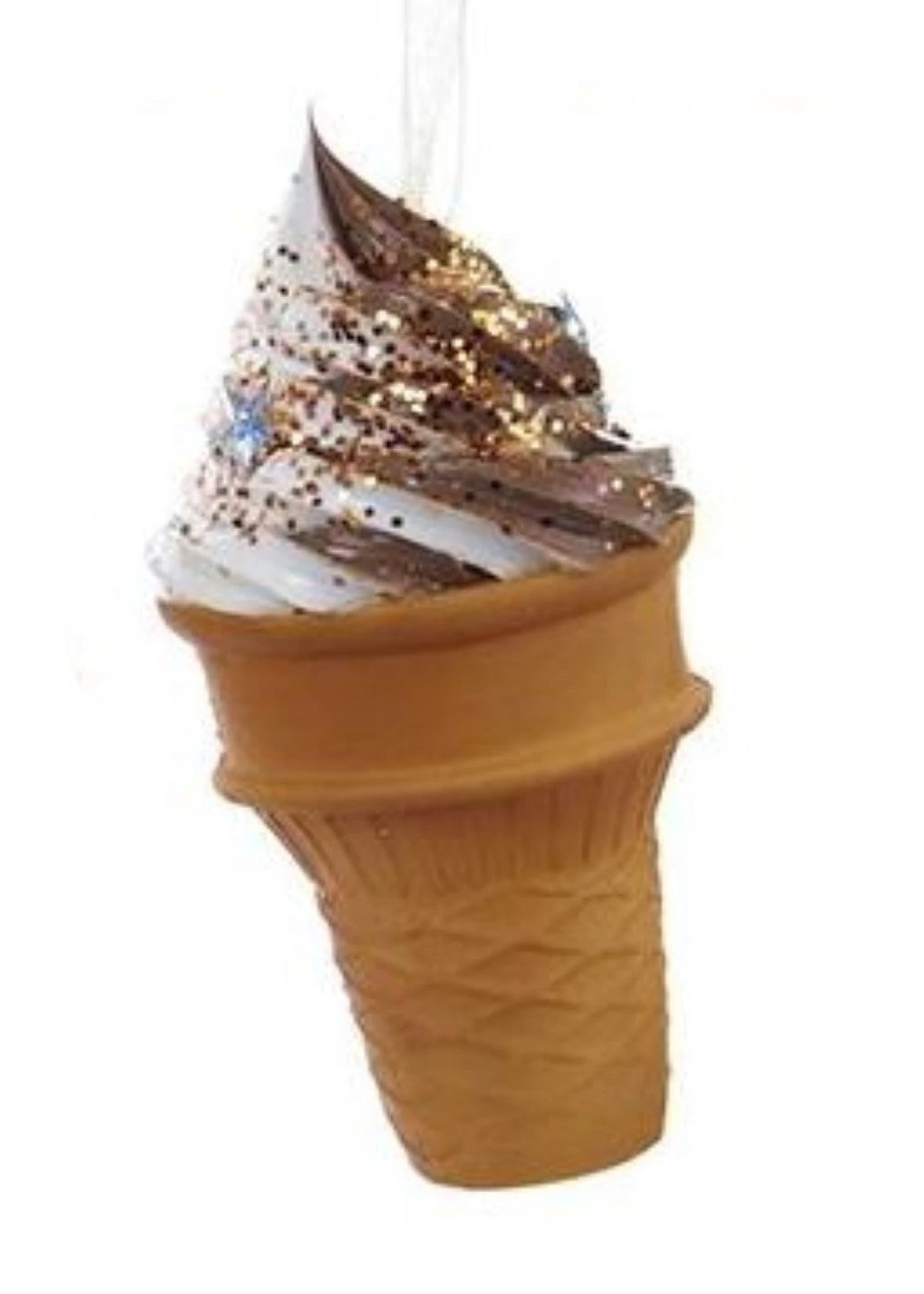 Kurt Adler Foam Ice Cream Cone Ornament - Vanilla Chocolate Swirl With Crystals 1 Kurt Adler Foam Ice Cream Cone Ornament - Vanilla Chocolate Swirl With Crystals