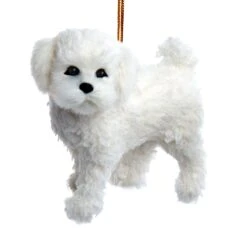 Kurt Adler Furry Dog Ornament - Bichon Frise