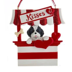Kurt Adler Dog Kisses - Kissing Booth Ornament - Grey Shih-Tzu