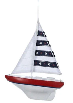 Kurt Adler Wooden Yacht W/Sails Ornament - Red -Festive Ornaments Deals hglqshinsfgoelmvreed