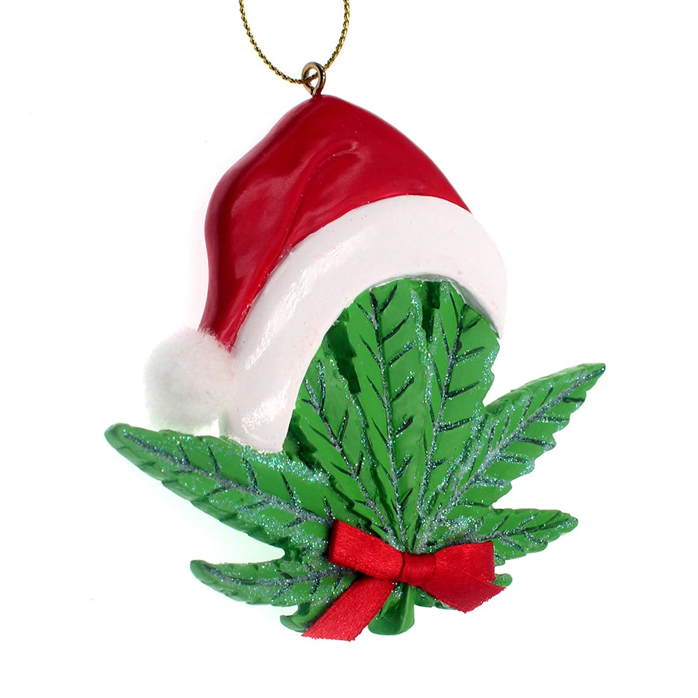 Kurt Adler Cannabis Leaf With Santa Hat Ornament 1 Kurt Adler Cannabis Leaf With Santa Hat Ornament