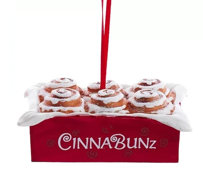 Kurt Adler Glittered Cinnabunz Ornament - Red Tray 1 Kurt Adler Glittered Cinnabunz Ornament - Red Tray