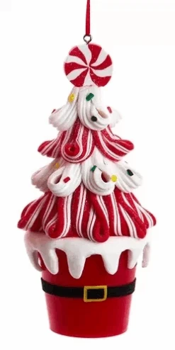 Kurt Adler Candy Swirl Tree In Santa Bucket Ornament - Sprinkles