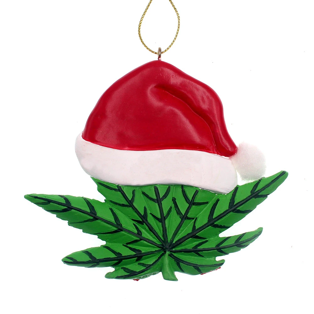 Kurt Adler Cannabis Leaf With Santa Hat Ornament 5 Kurt Adler Cannabis Leaf With Santa Hat Ornament - Image 5