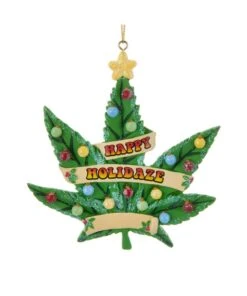 Kurt Adler Happy Holidaze Cannabis Leaf Ornament