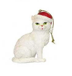 Kurt Adler Cat In A Santa Hat Ornament - White Cat