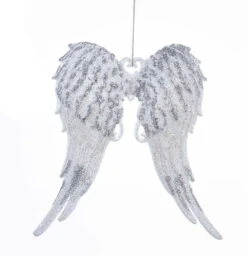 Kurt Adler White With Silver Glitter Angel Wings Acrylic Ornament - Dark