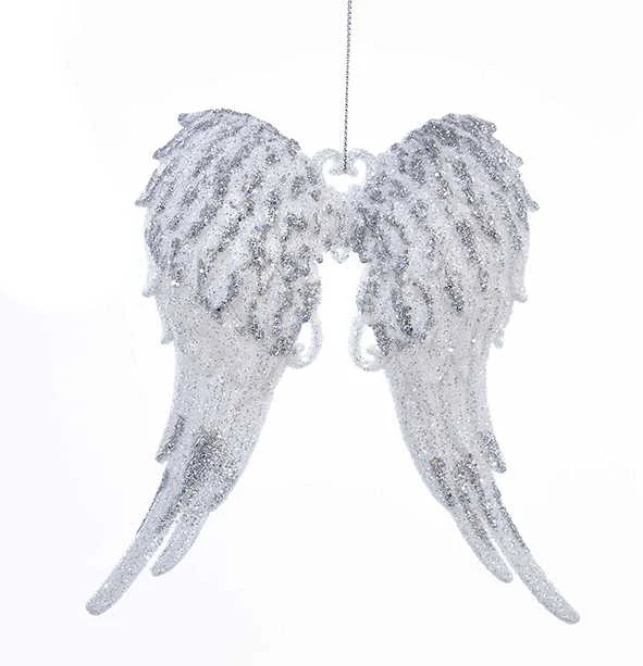 Kurt Adler White With Silver Glitter Angel Wings Acrylic Ornament - Dark 1 Kurt Adler White With Silver Glitter Angel Wings Acrylic Ornament - Dark