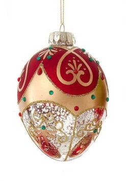 Kurt Adler Glass Egg Ornament - 120mm - Red And Gold Crackle