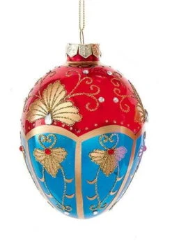Kurt Adler Glass Egg Ornament - 120mm - Red And Blue