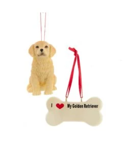 Kurt Adler I Love My Golden Retriever With Dog Bone Ornaments