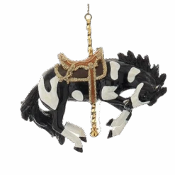 Kurt Adler Resin Carousel Ornament - Black And White Horse