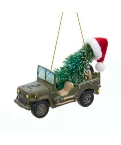 Kurt Adler USMC Jeep With Christmas Tree Ornament