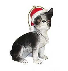 Kurt Adler Dog In A Santa Hat Ornament - Boston Terrier