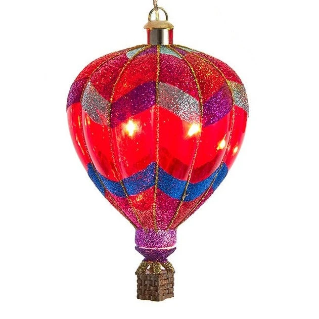 Kurt Adler Glass USB Powered LED Hot Air Balloon Ornament - Red Zigzag 1 Kurt Adler Glass USB Powered LED Hot Air Balloon Ornament - Red Zigzag