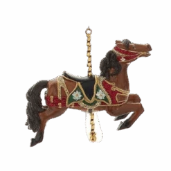 Kurt Adler Resin Carousel Ornament - Brown Jumping Horse