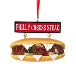 Kurt Adler Cheese Steak Sandwich With Sign Ornament
