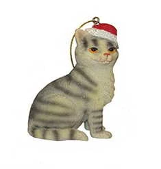Kurt Adler Cat In A Santa Hat Ornament - Tabby Cat