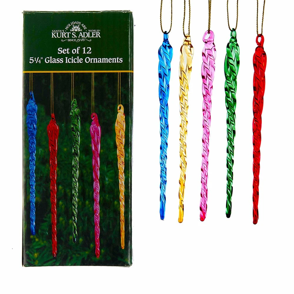 Kurt Adler Multicolored Glass Icicle Ornaments - Set Of 12 1 Kurt Adler Multicolored Glass Icicle Ornaments - Set Of 12