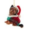 Kurt Adler Yorkshire Terrier With Plaid Coat And Santa Hat Ornament