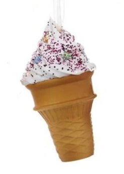 Kurt Adler Foam Ice Cream Cone Ornament - Vanilla With Crystals