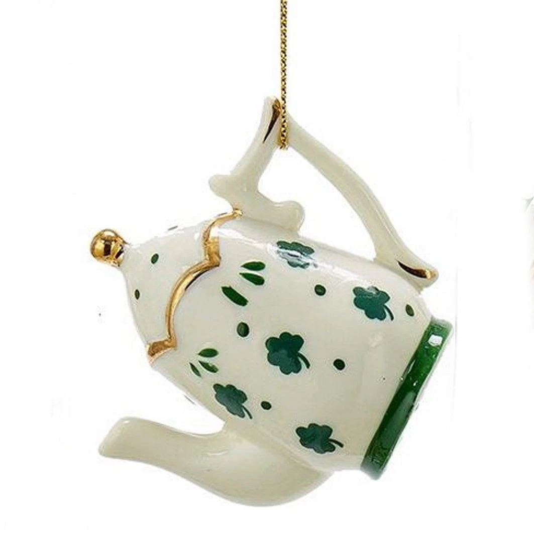 Kurt Adler Porcelain Irish Tea Ornament - Teapot Gold Lid 1 Kurt Adler Porcelain Irish Tea Ornament - Teapot Gold Lid