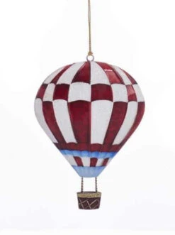 Kurt Adler Tin Hot Air Balloon Ornament - Red Gingham