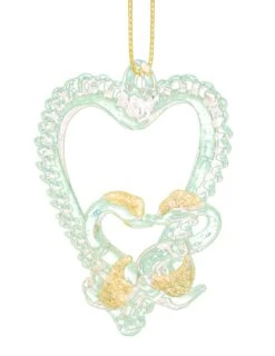 Kurt Adler Spunglass Ornament - Gold Heart With Swans