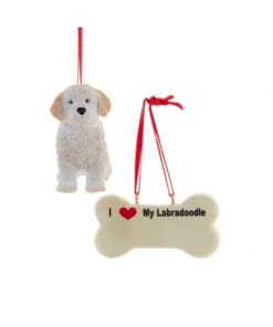 Kurt Adler I Love My Labradoodle (Light) With Dog Bone Ornaments