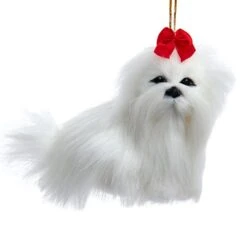 Kurt Adler Furry Dog Ornament - Maltese
