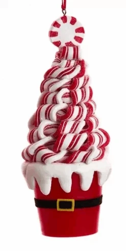 Kurt Adler Candy Swirl Tree In Santa Bucket Ornament - Ribbon Candy