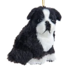 Kurt Adler Furry Dog Ornament - Boston Terrier