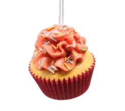 Kurt Adler Flower Cupcake Ornaments - Light Pink With Skinny Sprinkles